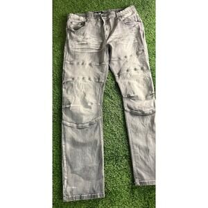 Spark Jeans Mens 42x34 Gray Light Wash Stretch Slim Straight Moto Denim Pants